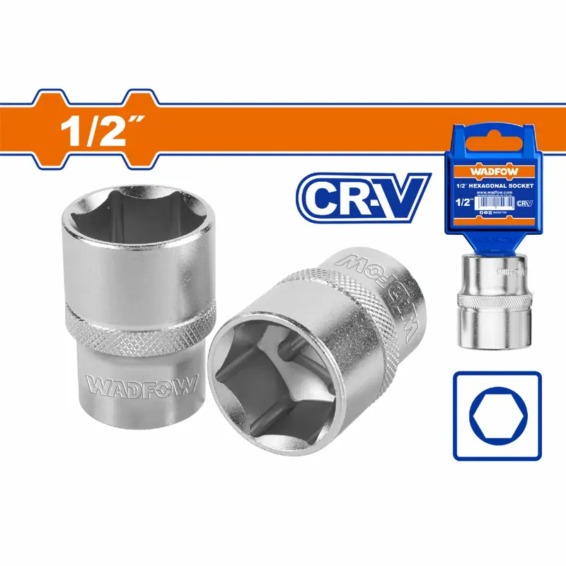 1/2" Chrome Vanadium Hex Sockets – Heat-Treated Cr-V Alloy, Hardness Grade 50Bv30 1