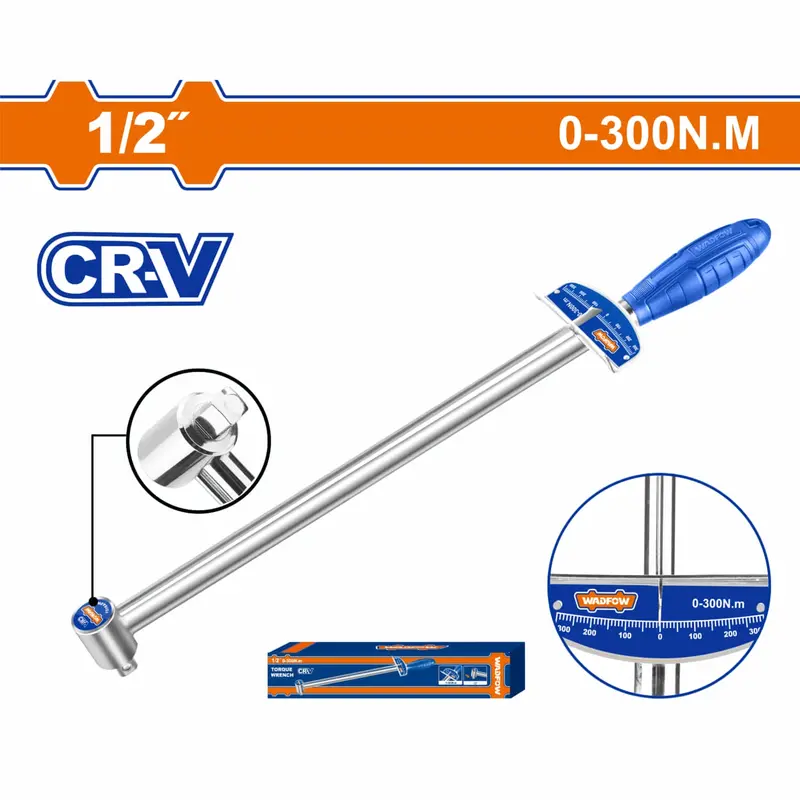 1/2-Inch Drive Torque Wrench – 0–300 N·M, Heat-Treated Cr-V Steel, Chrome-Plated 1