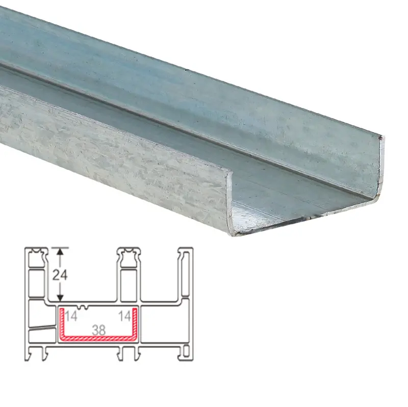 1.2 Mm Steel U-Profile Reinforcement (14×38×14 Mm) For Perimeter Frame – Hat011, Carbon Series, Upview 80 Mm Sliding System 1