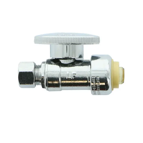 1/2" × 3/8" Straight Valve With 1/4" Rotating Handle: Compression × Push-On 1