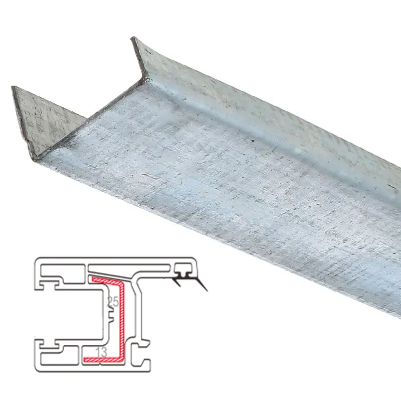 1.2Mm Steel U-Section Reinforcement – 13×25×13Mm, For Sliding Sash Hat012, 80Mm Carbon Series, 5.9M 1
