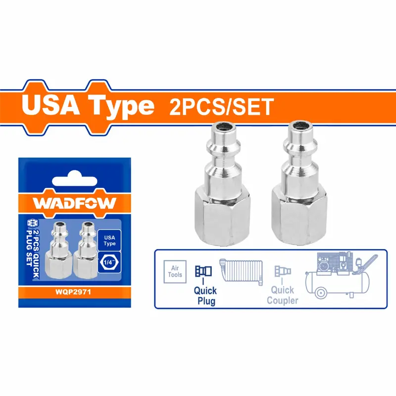 1/4" American-Style Quick-Connect Air Fittings – Female Couplers, Chrome-Plated, 2-Piece Set For Compressors 1