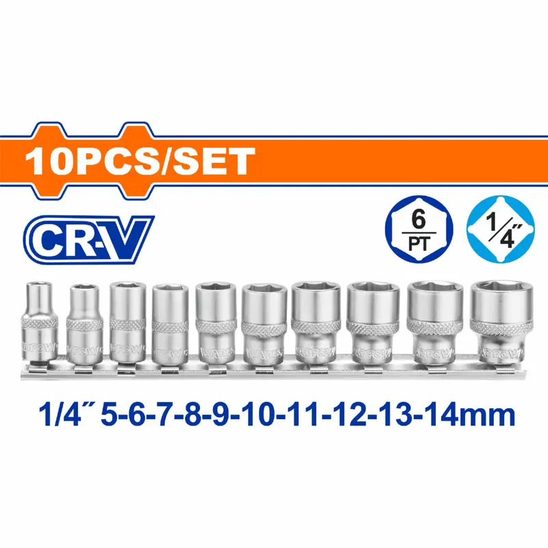 1/4" Drive Socket Set – 10-Piece Metric (5–14 Mm), Chrome-Vanadium Steel 1