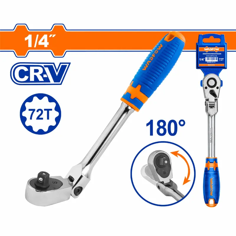 1/4" Flexible-Head Ratchet Wrench – Chrome-Vanadium, 72-Tooth Mechanism, 180° Rotation, 200Mm Length 1