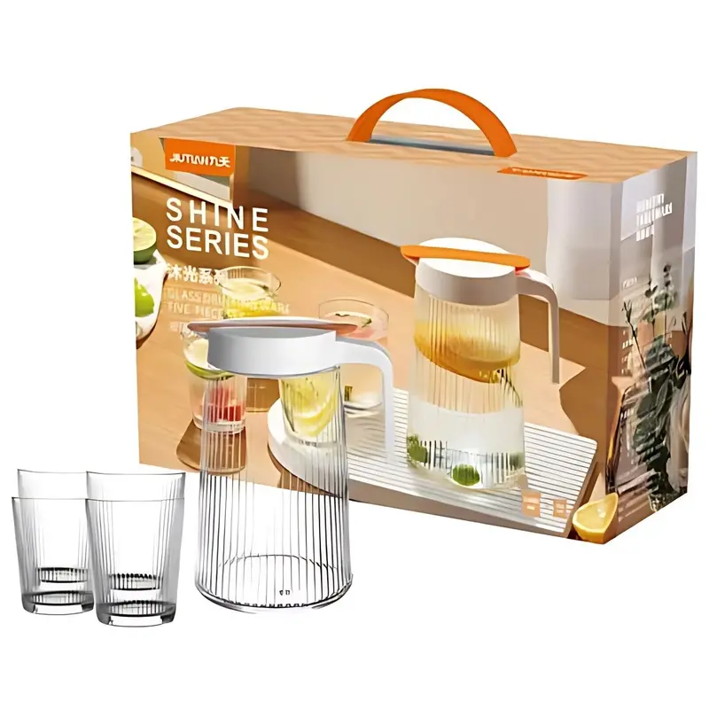 1.4-Liter Leak-Proof Glass Pitcher With Lid + 4 Matching 260Ml Glass Tumblers 1