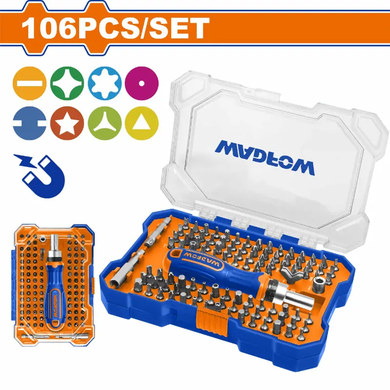 1/4" Ratchet Driver Bit Set – 106-Piece Cr-V Kit With Adapters, Sockets & Driver Tips 1