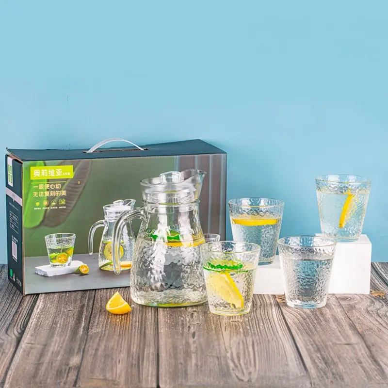 1-Liter Glass Pitcher With Four 200Ml Matching Glasses – Elegant Set For Serving And Entertaining 1