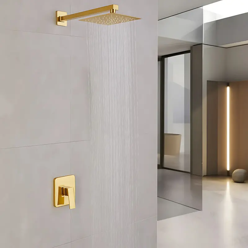 10-Inch Square Rain Shower Head – Gold-Finished Stainless Steel Ceiling Or Wall-Mounted Drencher 1