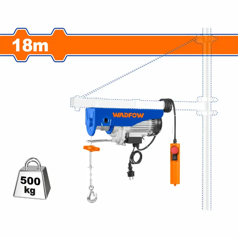 1000W Electric Hoist Winch – 500 Kg Max Load, 18 M Lifting Height, Dual Speed (10/5 M/Min), Ip54 Rated 1