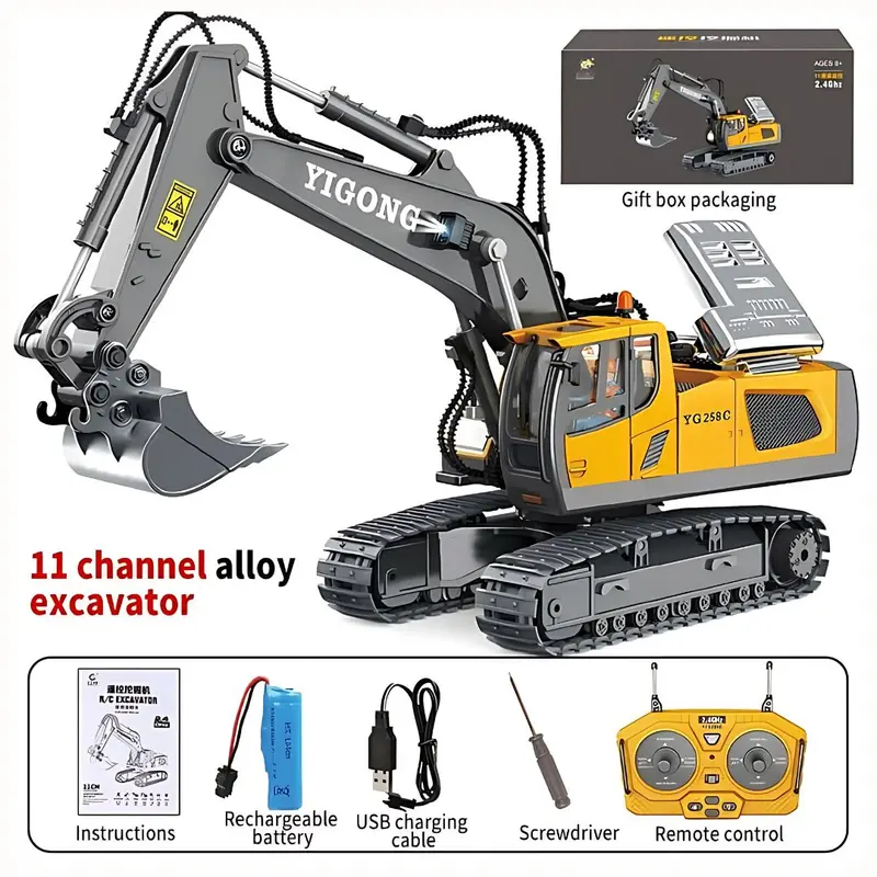 11-Channel Rc Excavator Toy – Realistic Moving Arm & 680° Rotation For Kids 1