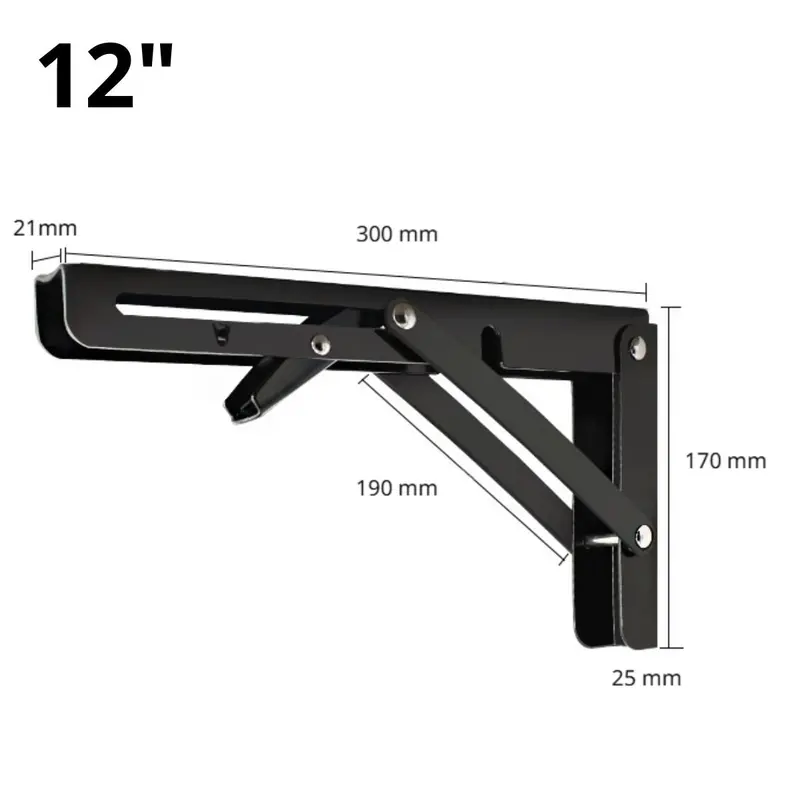 12-Inch Foldable Metal Shelf Bracket – Cold-Rolled Steel Adjustable L-Bracket (30.5 Cm), Black Finish, Sold Individually 1