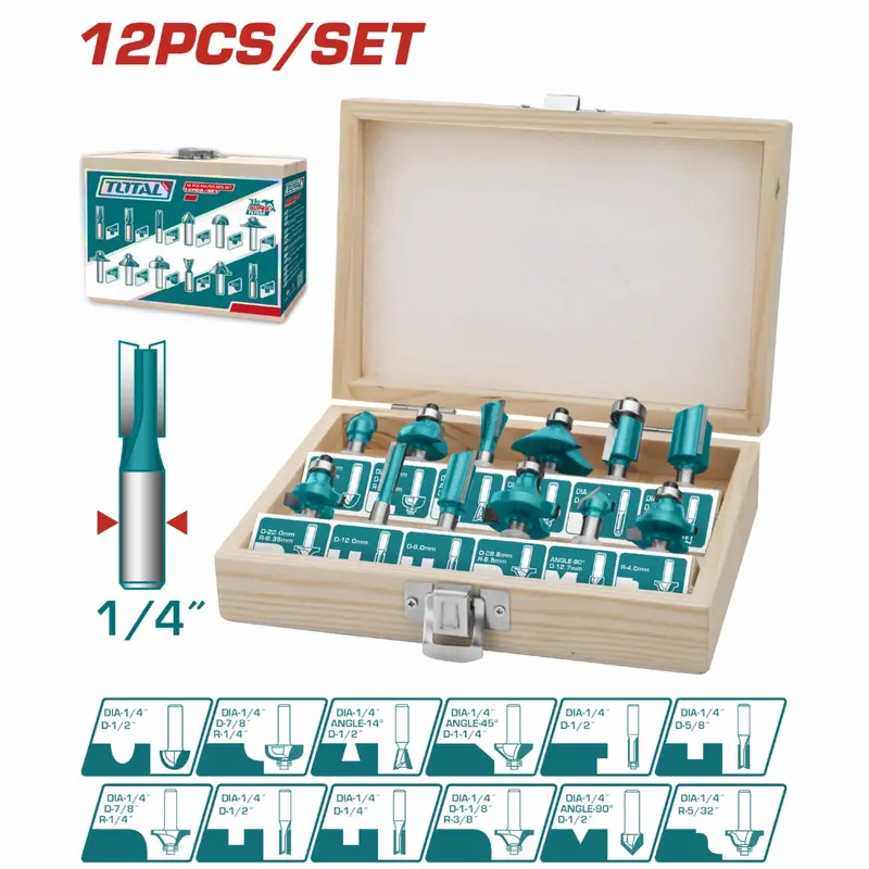 12-Piece 1/2" Router Bit Collection – High-Grade Steel, Protective Storage Case 1