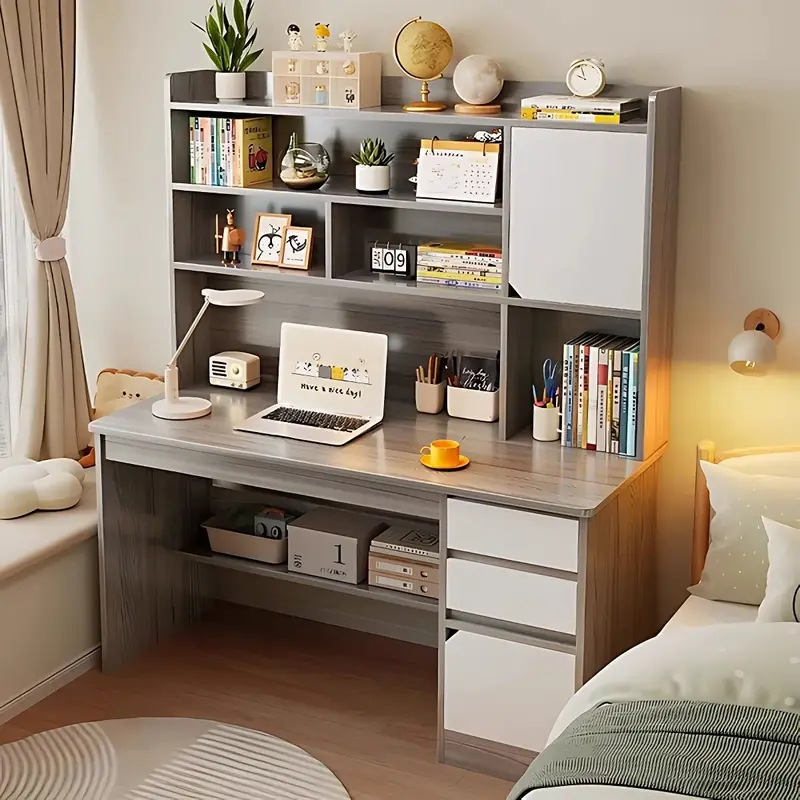 120 Cm Desk With Integrated Bookshelf & Drawers – 164 Cm Tall Multi-Functional Office Or Bedroom Workstation 1