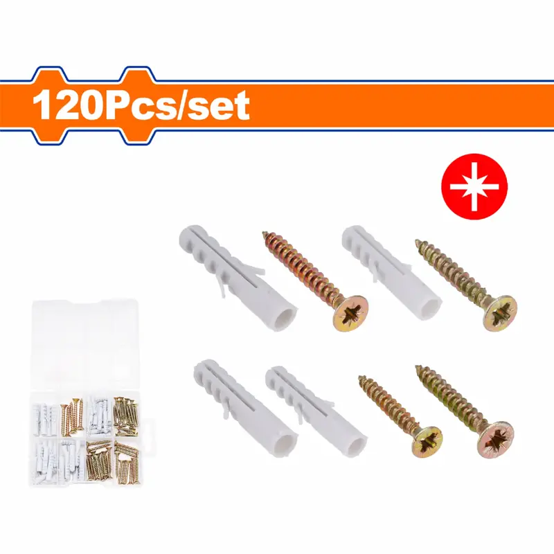 120-Piece Pozidriv Particleboard Screws & Plastic Anchors – Galvanized Fastening Kit 1