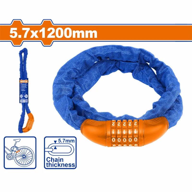 1200 Mm Combination Bike Chain Lock – 5.7 Mm Thick, Fabric Sleeve Included, Keyless Design 1