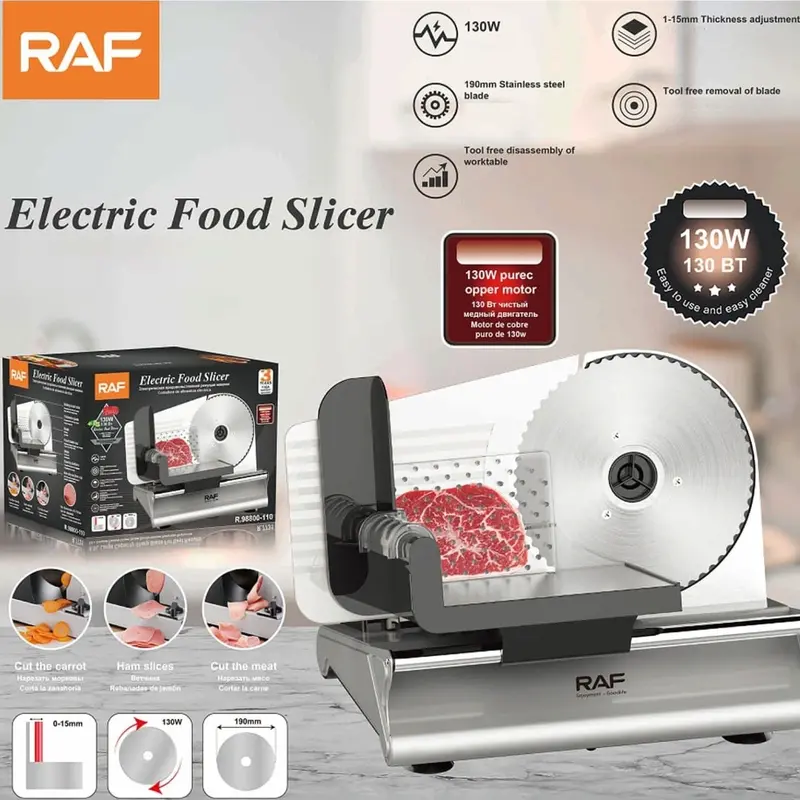 130W Deli Slicer – 190Mm Blade, 1–15Mm Adjustable Thickness, 200Mm Cutting Width, 110V/60Hz 1