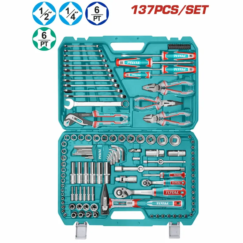 137-Piece Multi-Tool Set – Ratchets, Sockets, Wrenches, Pliers, Screwdrivers, Bits, Hammers & Adapters (1/4" & 1/2") 1