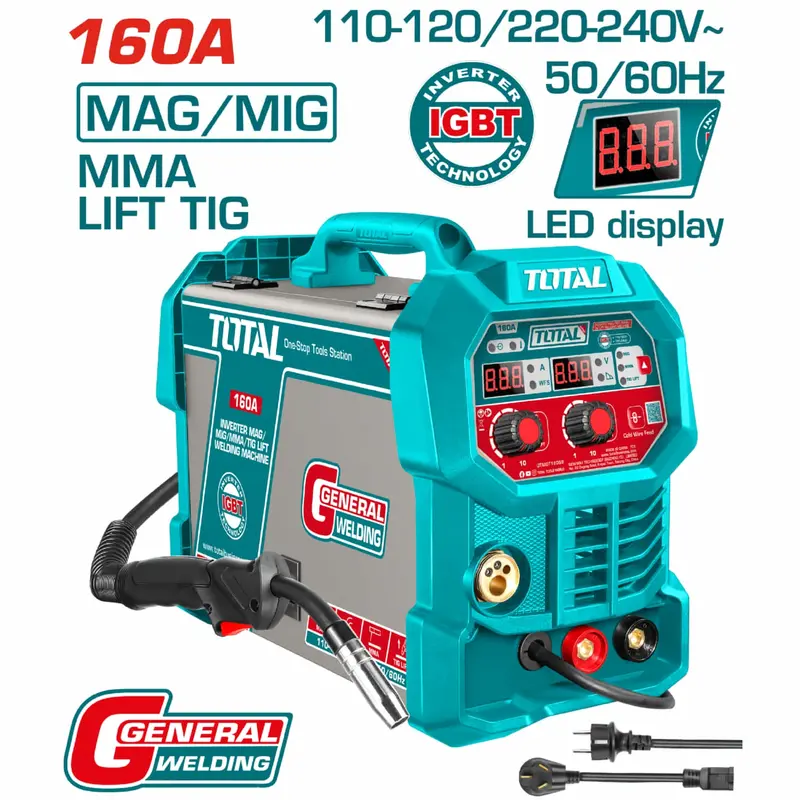 160A Multi-Process Inverter Welder (Mig/Mag/Tig/Mma), Dual Voltage 110V–220V With Led Display 1
