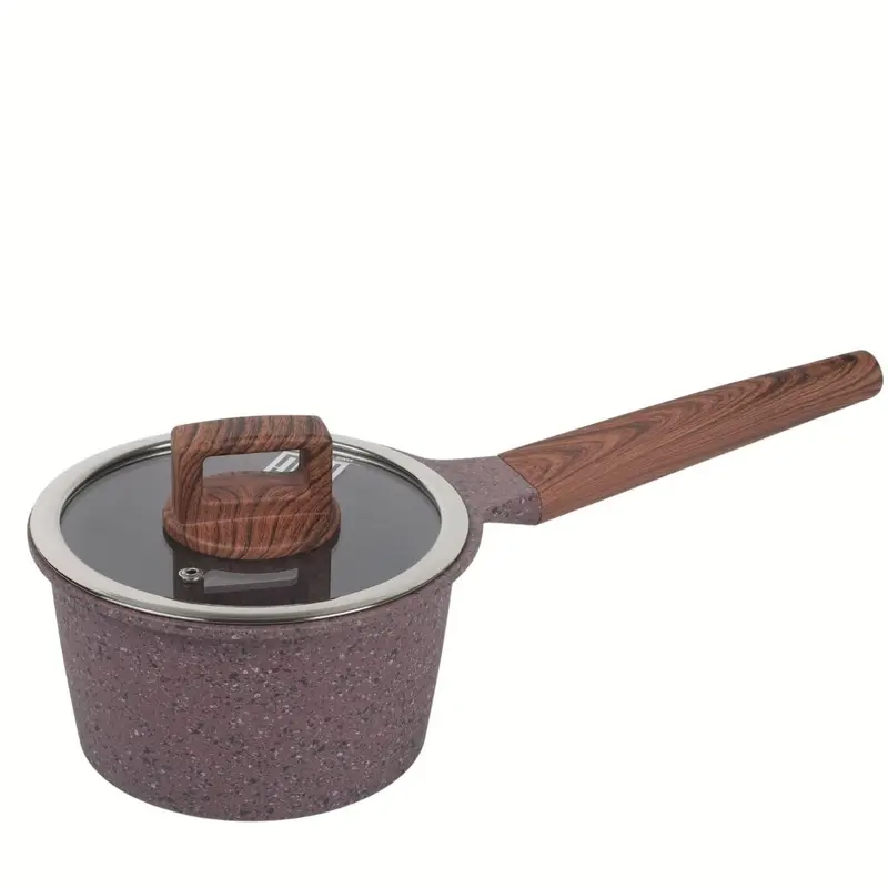 16Cm Ceramic Multi-Cook Pot With Wood-Effect Handle – Eco-Friendly, Pfoa-Free, Includes Glass Lid In Rust Tone 1
