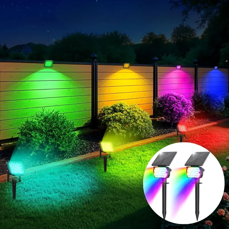 2-Pack Rgb Solar Led Lawn Stake Lights – Abs Black Housing, Ip67 Rated, 3W, 3.7V Integrated Solar Panel 1