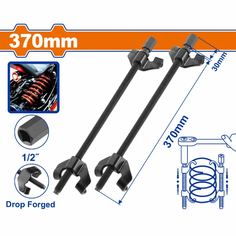 2-Piece Suspension Coil Spring Compressor – 370 Mm Reach, 1/2" Drive, Forged & Heat-Treated Steel 1