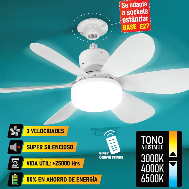 20-Inch Led Ceiling Fan With E27 Socket – Adjustable 3000K/4000K/6500K Color Temperature, 1900 Lm, 6-Blade Design 1