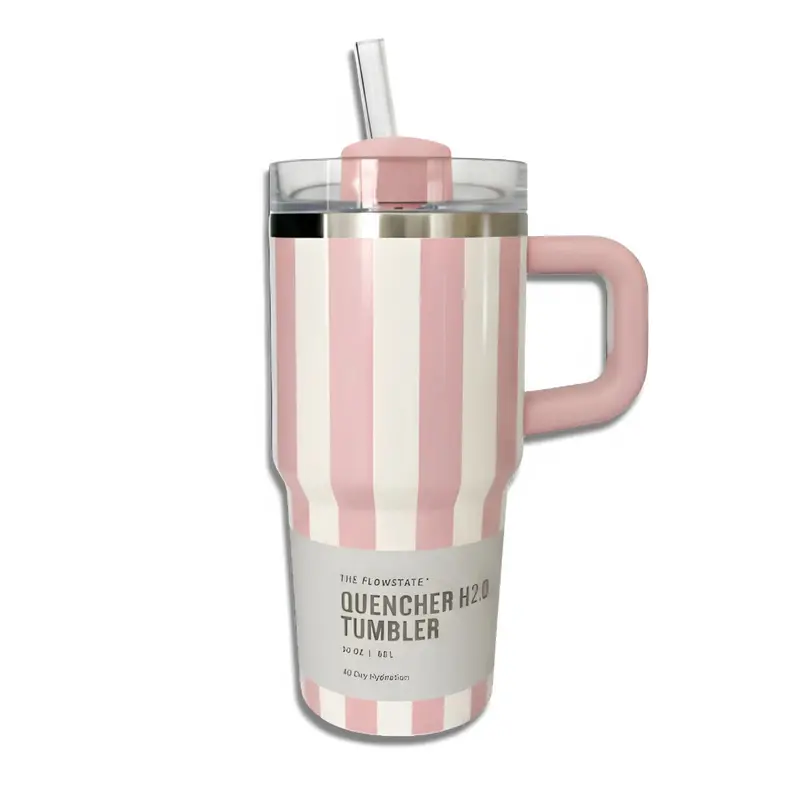 20 Oz Rose-And-Stripe Thermal Water Bottle – Stainless Steel Vacuum Insulation, Includes Straw 1