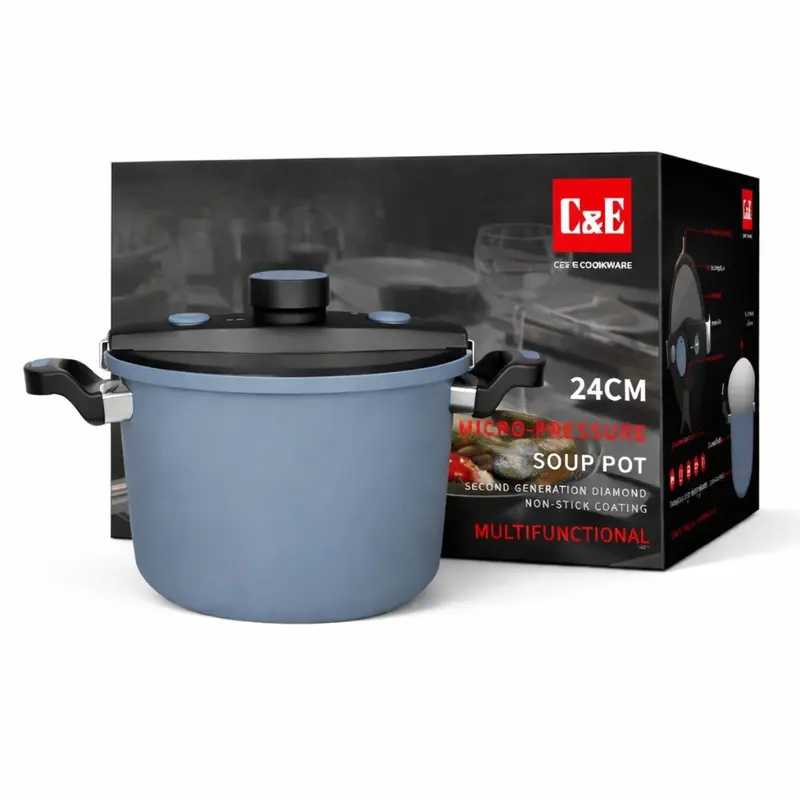 24 Cm Non-Stick Pressure Cooker – 6L Soup Pot, Multi-Functional, 2.9 Mm Base Thickness, Azure Blue Finish 1