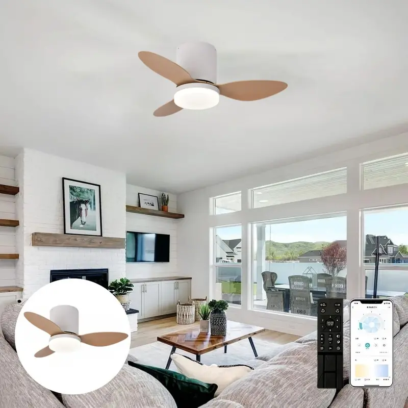 25-Inch Ceiling Fan With 3-Color Adjustable Light & Remote – Light Wood Finish (110V) 1