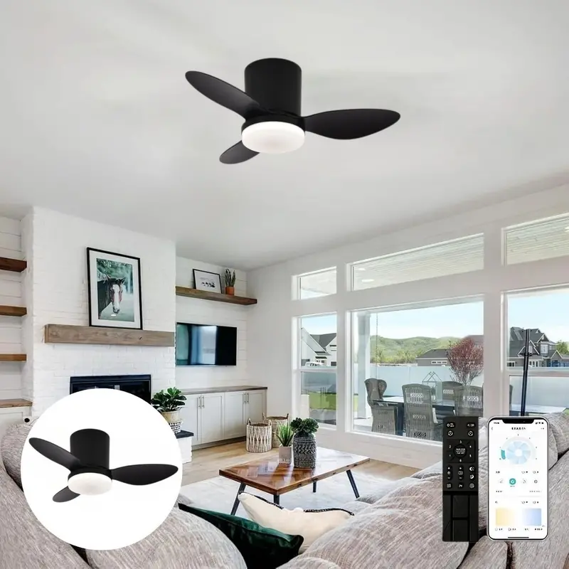 25-Inch Smart Ceiling Fan With Integrated Light – 3-Color Temperature Remote-Controlled Fan (110V, Black) 1