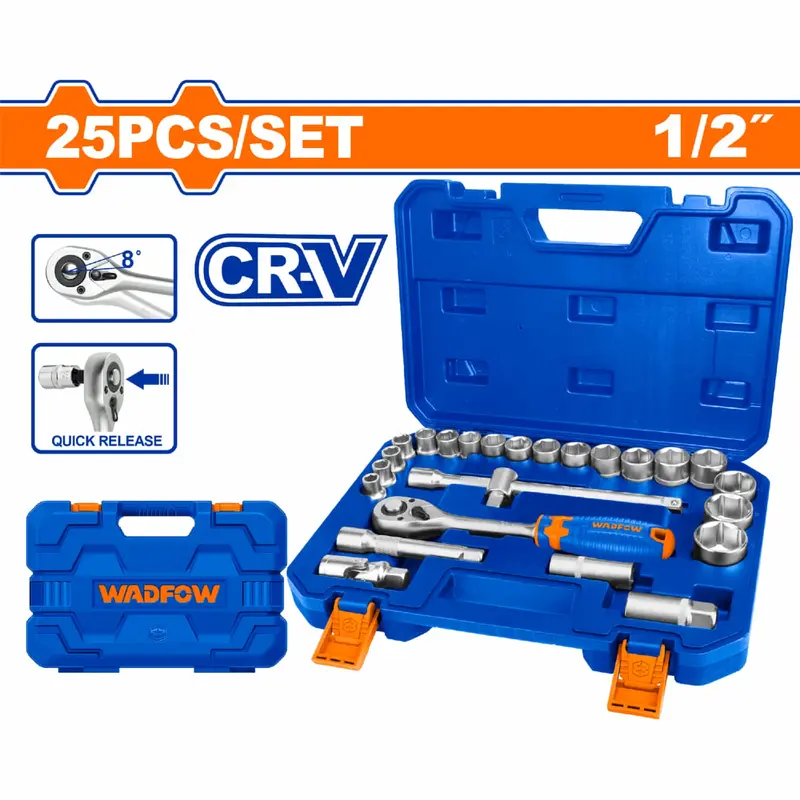 25-Piece 1/2 Inch Drive Ratchet And Socket Set – Chrome Vanadium Steel, Heat-Treated 1