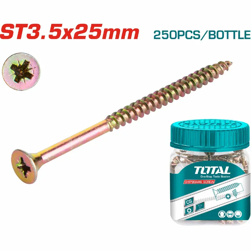 250-Piece Yellow-Galvanized St3.5×25 Mm Pozidrive Countersunk Particleboard Screws 1