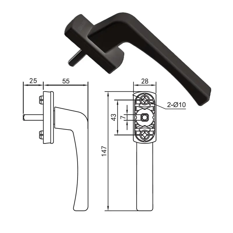 25Mm Black Handle For Pvc & Aluminum Windows And Doors – Compatible With Tilt-And-Turn And Sliding Systems 1