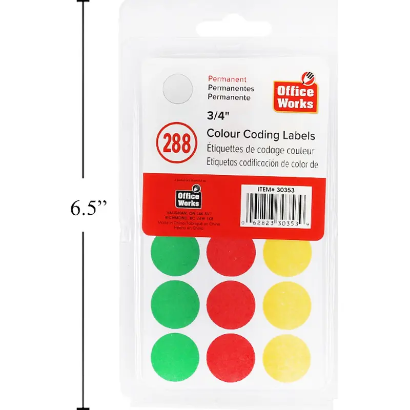 288-Piece Color-Coded Label Pack – 3/4" Diameter 1