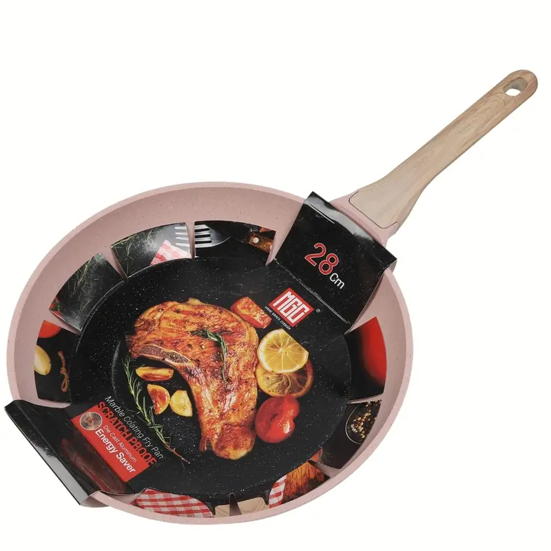 28Cm Ceramic Non-Stick Skillet – Rose-Colored, Wood-Effect Handle, Forged Aluminum, Ptfe-Free 1