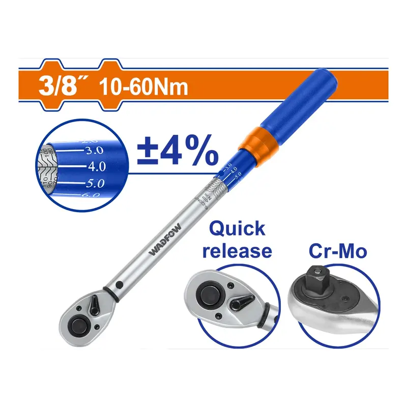 3/8" Compact Torque Wrench – 10–60 Nm, Cr-V & Cr-Mo Alloy, 305 Mm Length, ±4% Precision 1