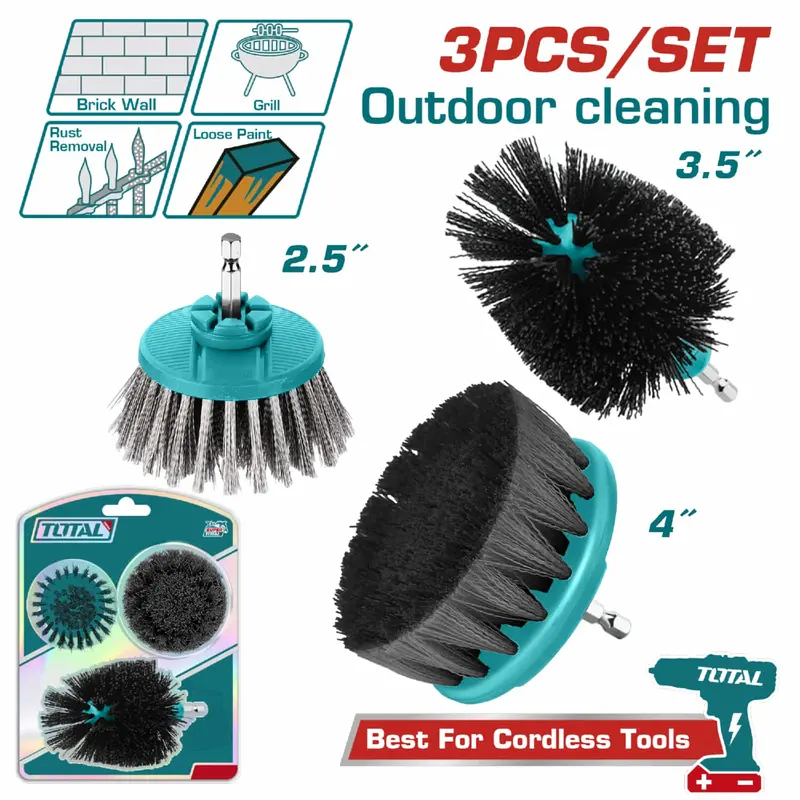 3-Piece Drill Brush Set: Wire, Abrasive, And Stiff-Bristle Brushes With 1/4" Hex Shank 1