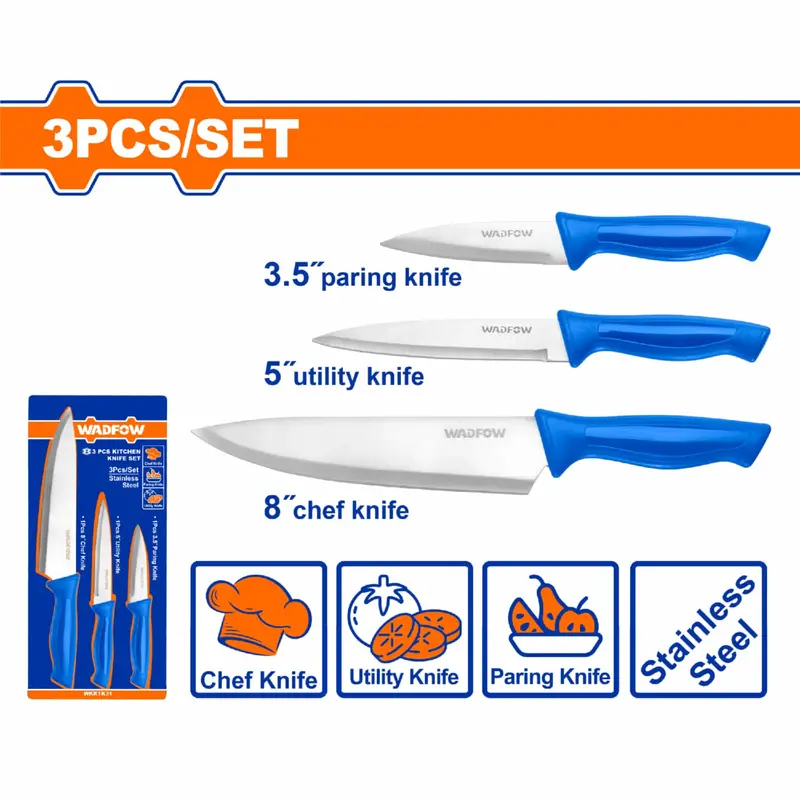 3-Piece Stainless Steel Chef Knife Set – Includes 8", 5", And 3.5" Blades 1