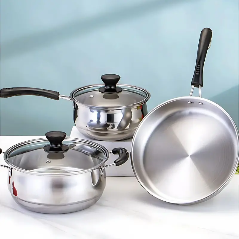 3-Piece Stainless Steel Cookware Set – Teflon-Free Pots And Pans With Ergonomic Handles 1