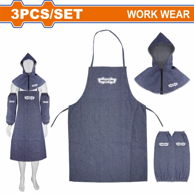 3-Piece Welder’S Denim Apron, Sleeve & Cap Set – Flame-Resistant Protective Gear For Arc Welding Applications 1