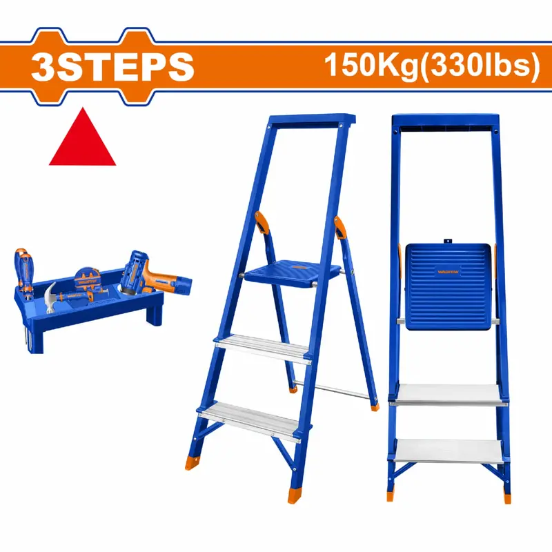 3-Rung Steel-Aluminum Step Ladder – 150Kg Max Load, 63Cm Max Working Height 1