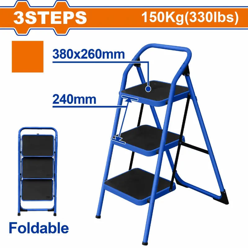 3-Step Anti-Slip Steel Workbench Ladder – 150 Kg Capacity, 240 Mm Riser Height 1