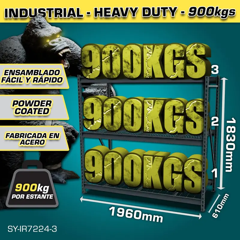 3-Tier Heavy-Duty Adjustable Shelving Unit – 610 × 1960 × 1830 Mm, 900 Kg Load Per Level 1