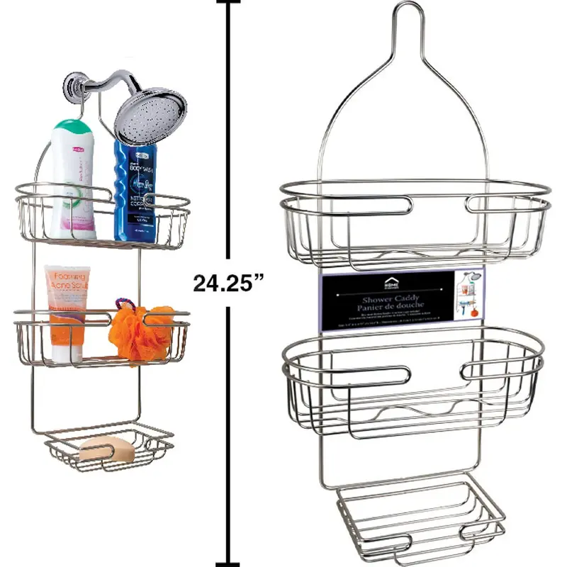 3-Tier Satin Nickel Shower Caddy – 11.75" X 4.75" X 24.5" 1