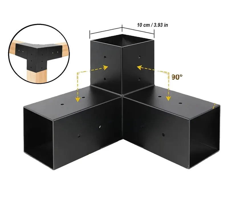 3-Way Square Tube Connector For Wpc Pergolas – 4"×4" (100×100 Mm) Outdoor Structural Fitting 1