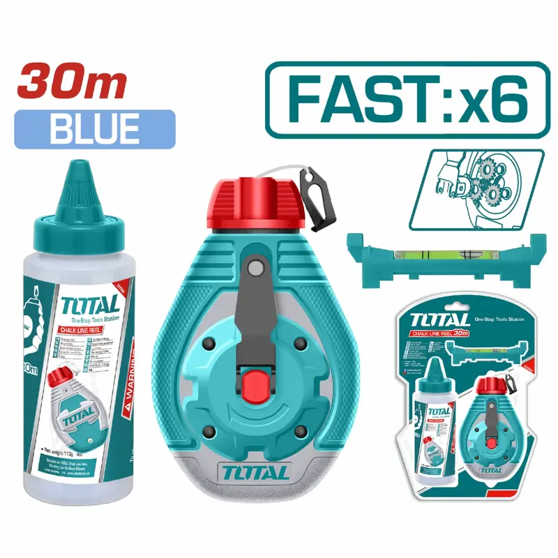 30-Meter Chalk Line With Stainless Steel Crank, Blue Chalk Cartridge (113G), And 6:1 Fast Retraction 1