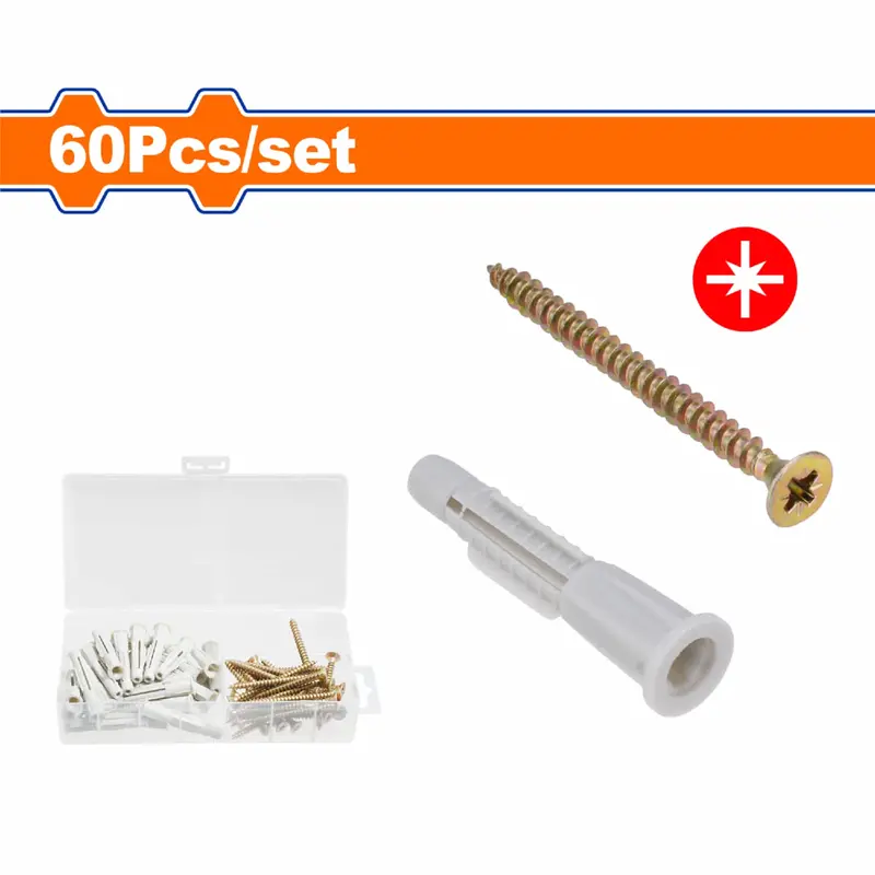 30-Piece Particleboard Screw & Plug Kit – 5 X 60Mm Pozidrive Screws + 8 X 52Mm Plastic Anchors, Galvanized Finish 1