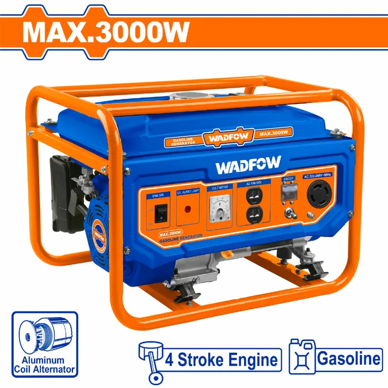 3000W Gas-Powered Generator – 110–120V / 60Hz, 4-Stroke Ohv Engine, Recoil Start, 3600 Rpm 1