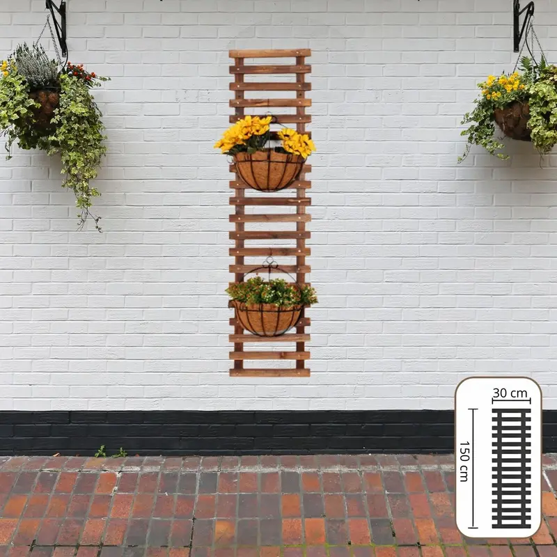 30×150 Cm Charcoal-Stained Wood Wall-Mounted Plant Shelf – Adjustable Hanging Planter For Indoor Greenery 1