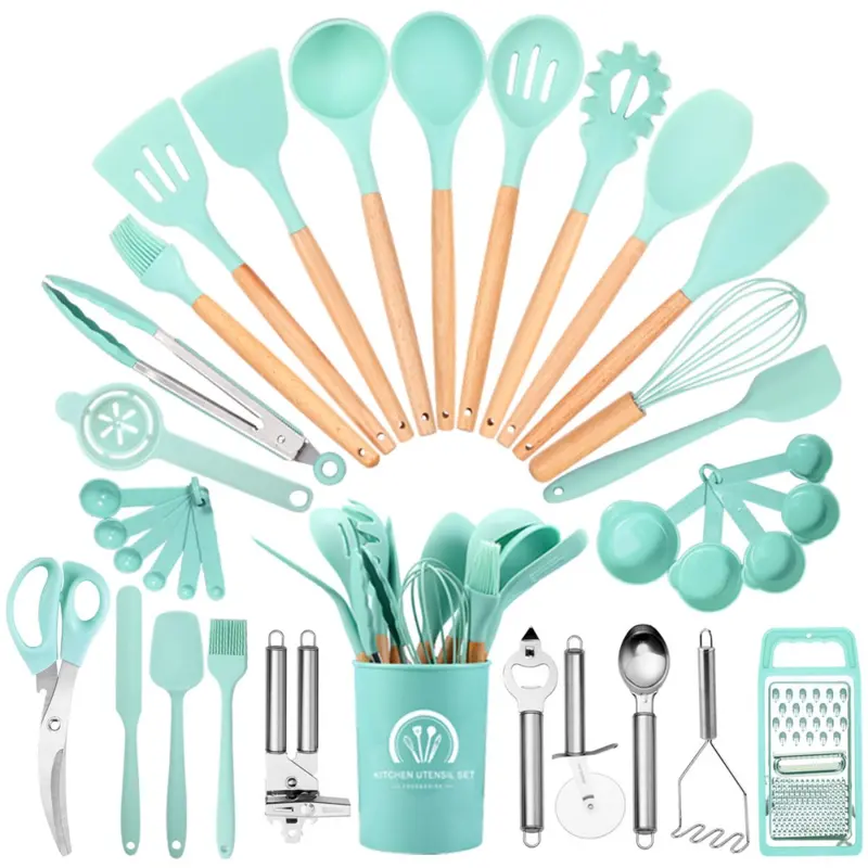 34-Piece Silicone & Wood Kitchen Utensil Set – Heat-Resistant, Non-Stick Cooking Tools 1